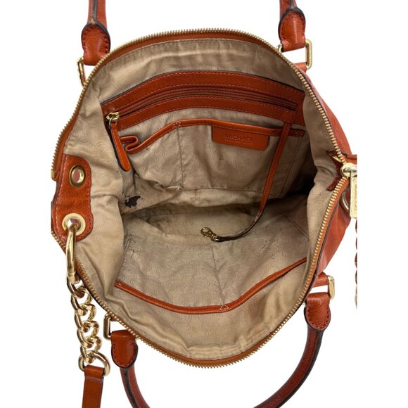 Michael Kors Luxury Burnt Orange Genuine Leather Large Slim Satchel Shoulder Bag - Picture 11 of 16